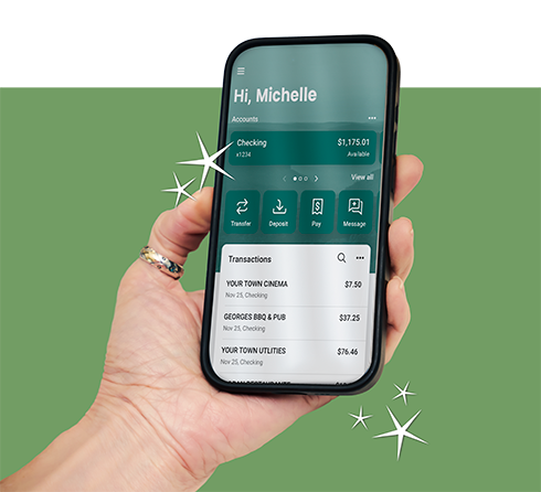 A customer viewing an OakStar Bank account balance in the mobile app.